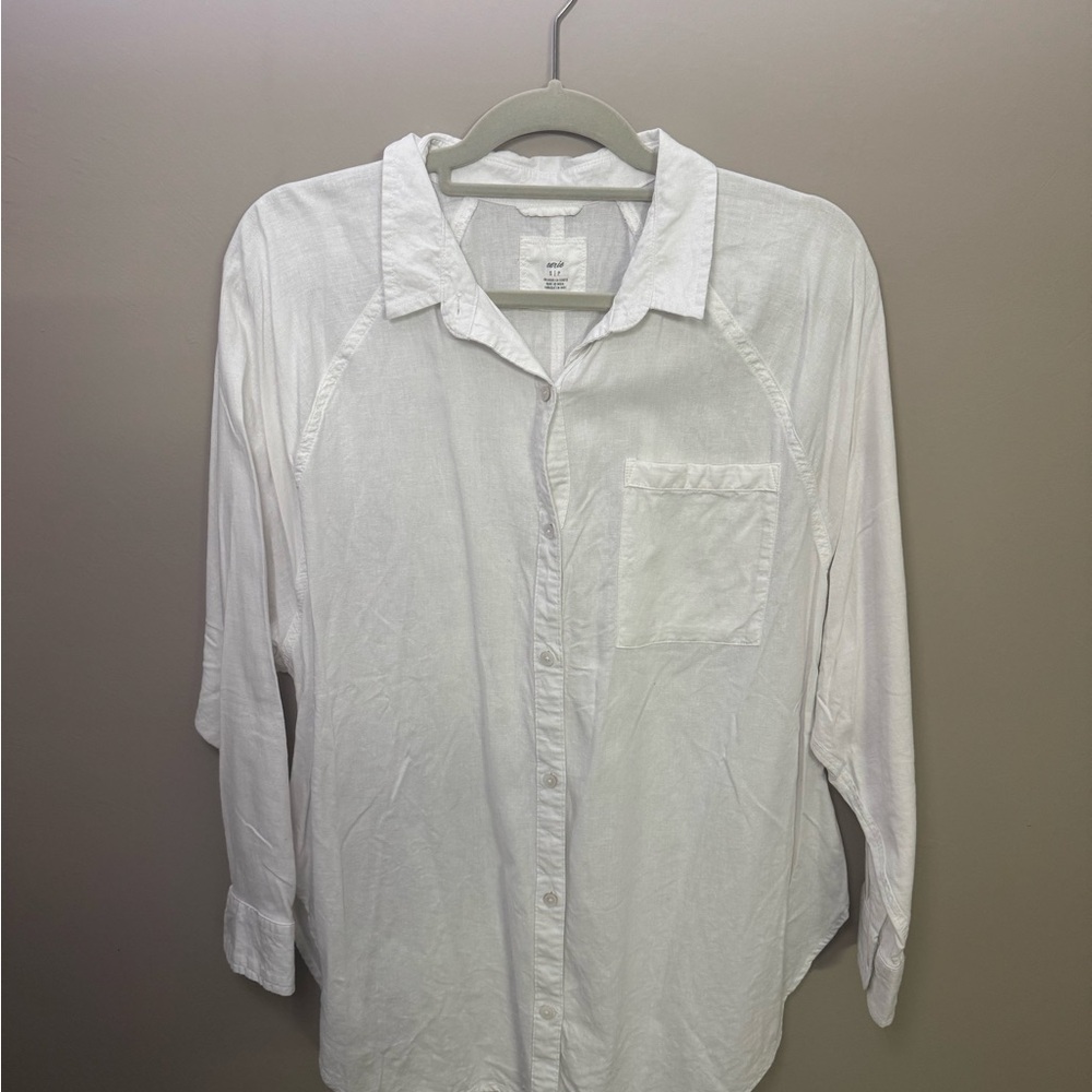 Aerie White Casual Button Down Shirt